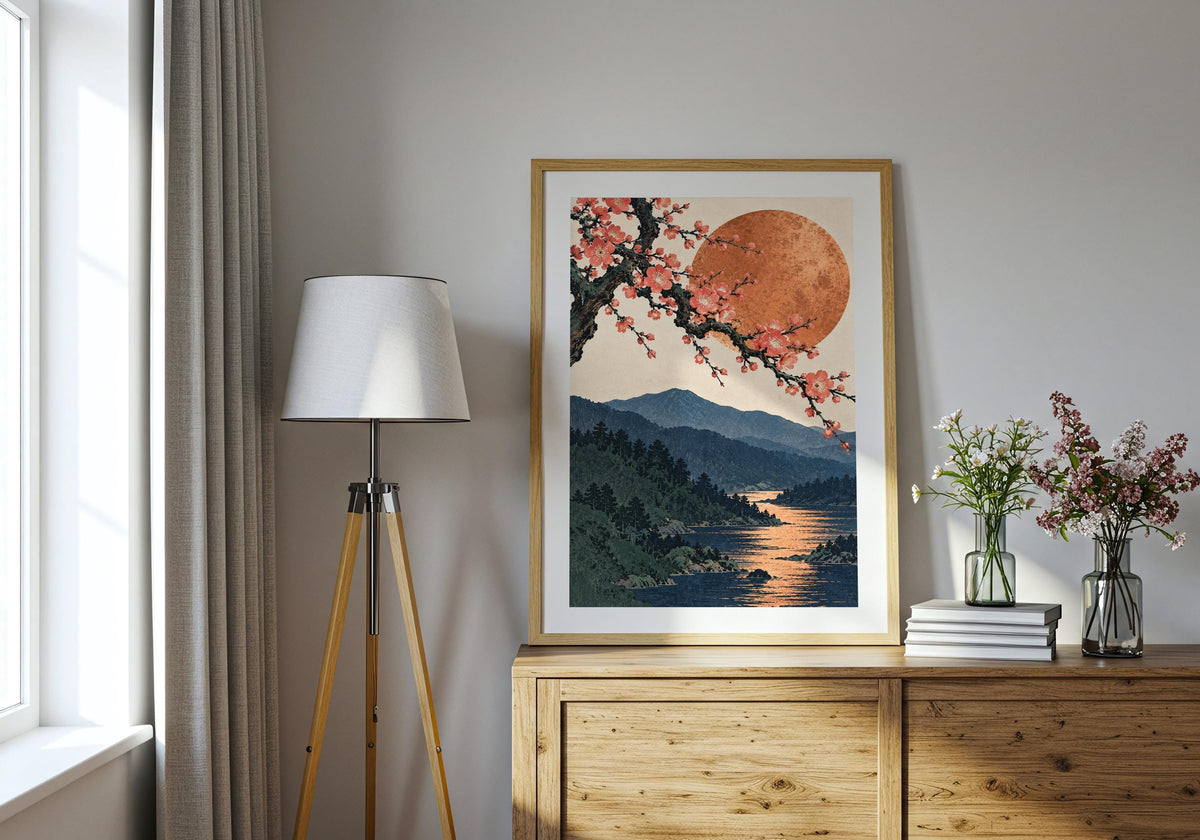 In the console room, framed plum blossom copper shows plum blossom and copper moon.
