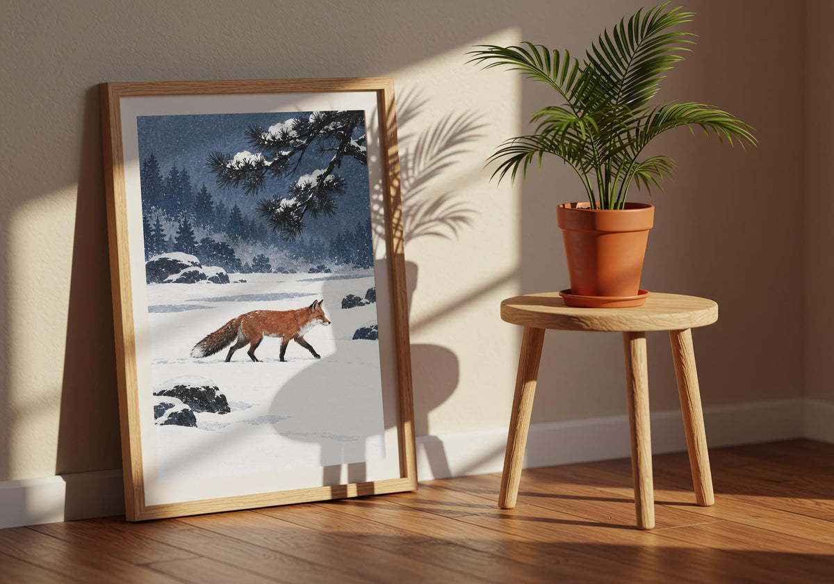 A wider window room view presents quiet landscape art and shows how the print reads at room scale.