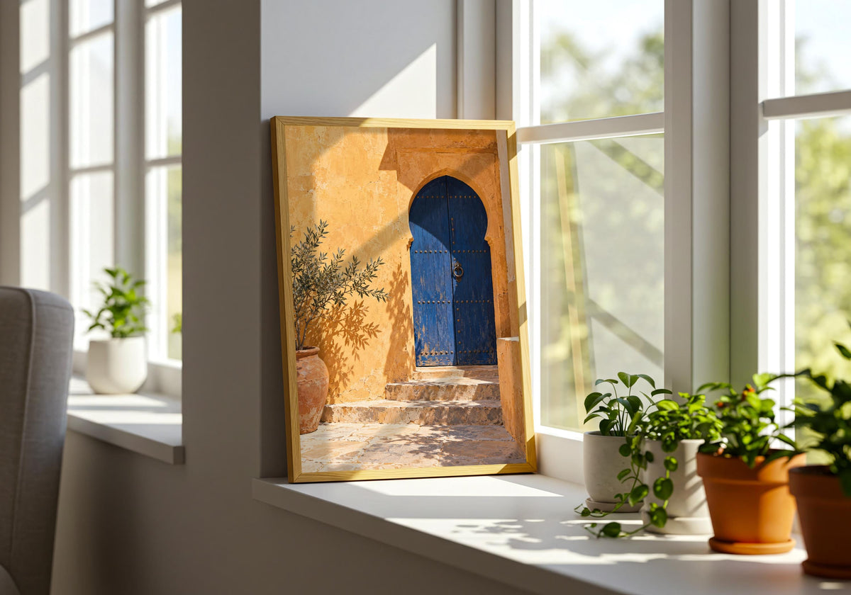 Green lounge styling echoes the olive branches in the courtyard artwork.