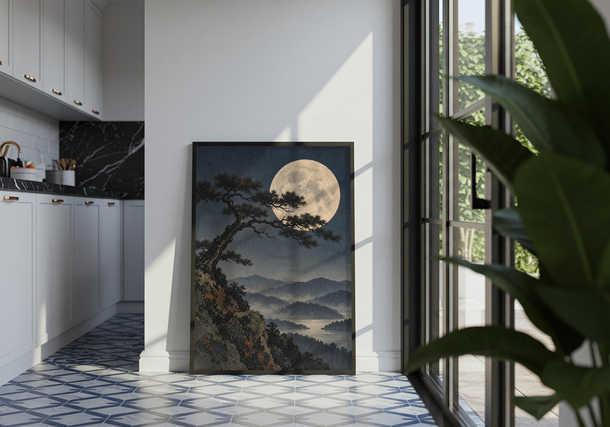Living-room wall styling uses the landscape as a calm focal point.