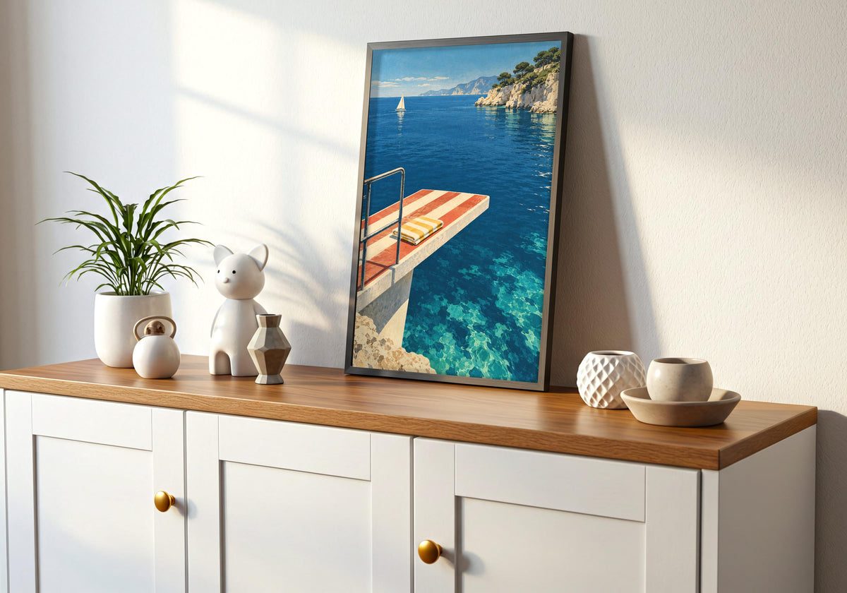 Console display shows the coral-and-cream platform over blue water.