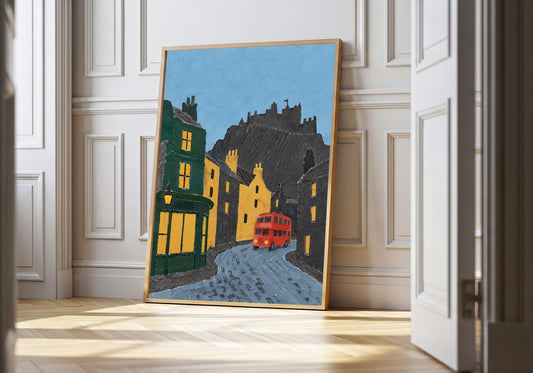 the Edinburgh castle skyline appears at a white panelled doorway.