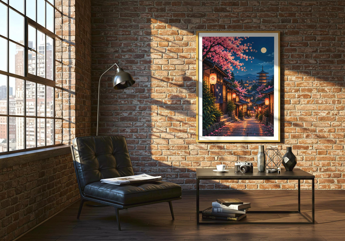 Moonlit lanterns in kyoto’s cherry blossom lane hangs within the green lounge, styled as moonlit lanterns pos.