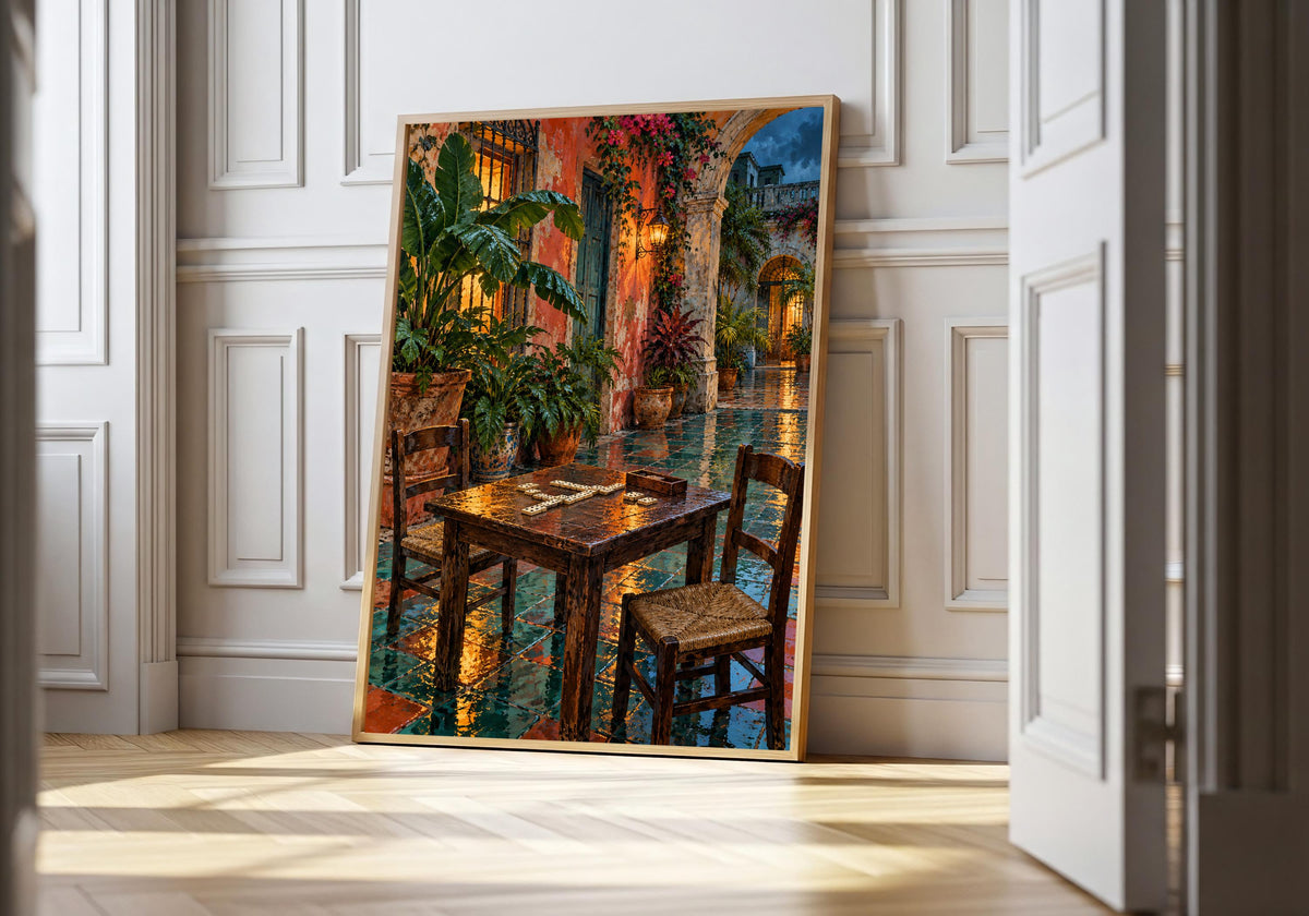 A light wood hero frame presents havana domino table after rain as havana courtyard pri in a clean interior.